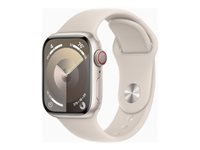 Apple Watch Series 9 (GPS + Cellular) - 41 mm - aluminium droit - montre intelligente avec bande sport - fluoroélastomère - droit - taille du bracelet : S/M - 64 Go - Wi-Fi, LTE, UWB, Bluetooth - 4G - 32.1 g MRHN3QF/A