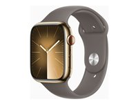 Apple Watch Series 9 (GPS + Cellular) - 45 mm - acier inoxydable doré - montre intelligente avec bande sport - fluoroélastomère - argile - taille du bracelet : S/M - 64 Go - Wi-Fi, LTE, UWB, Bluetooth - 4G - 51.5 g MRMR3QF/A