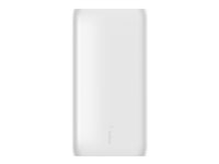 Belkin BOOST CHARGE - Banque d'alimentation - 20000 mAh - 3 connecteurs de sortie (USB, 24 pin USB-C) - sur le câble : USB, USB-C - blanc BPB003BTWT