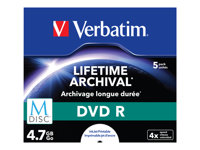 Verbatim M-Disc - 5 x DVD-R - 4.7 Go 4x - surface imprimable par jet d'encre - boîtier CD 43821