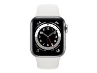 Apple Watch Series 6 (GPS + Cellular) - 40 mm - acier inoxydable argent - montre intelligente avec bande sport - fluoroélastomère - blanc - taille du bracelet : S/M/L - 32 Go - Wi-Fi, Bluetooth - 4G - 39.7 g M06T3NF/A