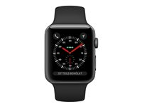 Apple Watch Series 3 (GPS + Cellular) - 42 mm - espace gris en aluminium - montre intelligente avec bande sport - fluoroélastomère - noir - taille de bande 140-210 mm - 16 Go - Wi-Fi, Bluetooth - 4G - 34.9 g MQKN2ZD/A