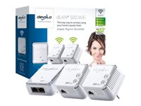 devolo dLAN 500 WiFi Network Kit - Kit de réseau - pont - HomePlug AV (HPAV) - 802.11b/g/n - 2,4 Ghz - Branchement mural (pack de 3) 9091