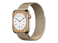 Apple Watch Series 8 (GPS + Cellular) - 45 mm - acier inoxydable doré - montre intelligente avec boucle milanaise - taille du poignet : 150-200 mm - 32 Go - Wi-Fi, LTE, Bluetooth, UWB - 4G - 51.5 g MNKQ3NF/A
