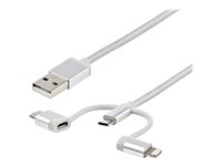 StarTech.com Câble USB multi connecteur de 1 m - Lightning, USB-C, Micro USB (LTCUB1MGR) - Câble USB - USB (M) pour Micro-USB de type B, Lightning, 24 pin USB-C (M) - 1 m - argent LTCUB1MGR