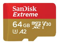 SanDisk Extreme - Carte mémoire flash (adaptateur microSDXC vers SD inclus(e)) - 64 Go - A2 / Video Class V30 / UHS-I U3 / Class10 - microSDXC UHS-I SDSQXA2-064G-GN6AA