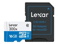 Lexar High Performance - Carte mémoire flash (adaptateur microSDHC - SD inclus(e)) - 16 Go - UHS-I / Class10 - 300x - micro SDHC LSDMI16GBBNL300