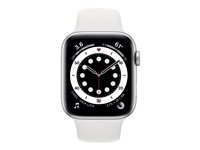 Apple Watch Series 6 (GPS + Cellular) - 44 mm - aluminium argenté - montre intelligente avec bande sport - fluoroélastomère - blanc - taille du bracelet : S/M/L - 32 Go - Wi-Fi, Bluetooth - 4G - 36.5 g MG2C3NF/A