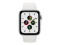 Apple Watch SE (GPS) - 44 mm - aluminium argenté - montre intelligente avec bande sport - fluoroélastomère - blanc - taille du bracelet : S/M/L - 32 Go - Wi-Fi, Bluetooth - 36.2 g MYDQ2NF/A