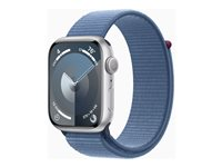 Apple Watch Series 9 (GPS) - 45 mm - aluminium argenté - montre intelligente avec boucle sport - deux couches de matières textiles tissées - bleu hiver - 64 Go - Wi-Fi, UWB, Bluetooth - 38.7 g MR9F3QF/A