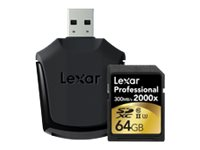 Lexar Professional - Carte mémoire flash - 64 Go - UHS Class 3 / Class10 - 2000x - SDXC UHS-II LSD64GCRBNA2000R