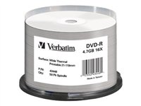 Verbatim - 50 x DVD-R - 4.7 Go 16x - surface imprimable thermique large - spindle 43448