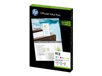 HP 912 Officejet Value Pack - Jaune, cyan, magenta - A4 (210 x 297 mm) - 90 g/m² - 125 feuille(s) cartouche imprimante/kit papier - pour Officejet 80XX; Officejet Pro 80XX 6JR41AE
