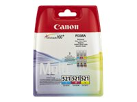 Canon CLI-521 C/M/Y Multi pack - Pack de 3 - jaune, cyan, magenta - original - réservoir d'encre - pour PIXMA iP3600, iP4700, MP540, MP550, MP560, MP620, MP630, MP640, MP980, MP990, MX860, MX870 2934B011
