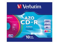 Verbatim AZO Colours - 10 x CD-R - 700 Mo (80 min) 52x - bleu, magenta, vert, orange, violet - boîtier CD étroit 43308
