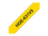 Brother HGE-631V5 - Noir sur jaune - Rouleau (1,2 cm x 8 m) 5 cassette(s) ruban laminé - pour P-Touch PT-9500pc, PT-9700PC, PT-9800PCN HGE631V5