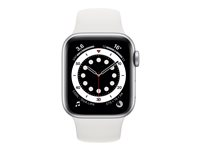 Apple Watch Series 6 (GPS + Cellular) - 40 mm - aluminium argenté - montre intelligente avec bande sport - fluoroélastomère - blanc - taille du bracelet : S/M/L - 32 Go - Wi-Fi, Bluetooth - 4G - 30.5 g M06M3NF/A