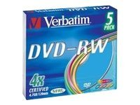 Verbatim Colours - 5 x DVD-RW - 4.7 Go (120 minutes) 4x - boîtier CD étroit 43563