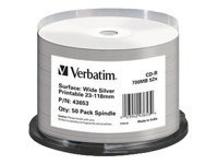 Verbatim - 50 x CD-R - 700 Mo (80 min) 52x - Argent - surface imprimable par jet d'encre - spindle 43653