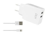 DLH DY-AU2551W - Adaptateur secteur - 12 Watt - 2.4 A - 2 connecteurs de sortie (USB) - blanc DY-AU2551W