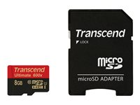 Transcend Ultimate - Carte mémoire flash (adaptateur microSDHC - SD inclus(e)) - 8 Go - UHS Class 1 / Class10 - 600x - microSDHC UHS-I TS8GUSDHC10U1