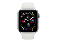 Apple Watch Series 4 (GPS) - 44 mm - aluminium argenté - montre intelligente avec bande sport - fluoroélastomère - blanc - taille de bande 140-210 mm - 16 Go - Wi-Fi, Bluetooth - 36.7 g MU6A2NF/A