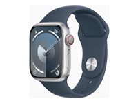 Apple Watch Series 9 (GPS + Cellular) - 41 mm - aluminium argenté - montre intelligente avec bande sport - fluoroélastomère - bleu orage - taille du bracelet : S/M - 64 Go - Wi-Fi, LTE, UWB, Bluetooth - 4G - 32.1 g MRHV3QF/A